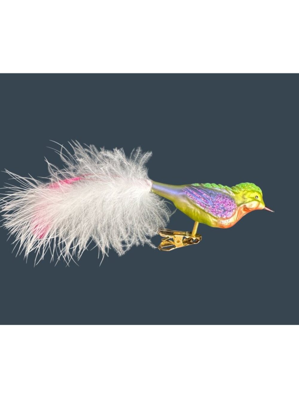 Old World Christmas Clip On Hummingbird Bird Ornament Feather Tail Glitter - Picture 2 of 7